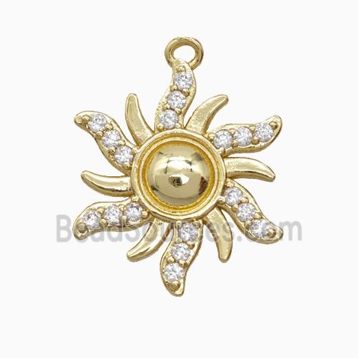 Copper Sun Pendant Pave Zirconia Gold Plated
