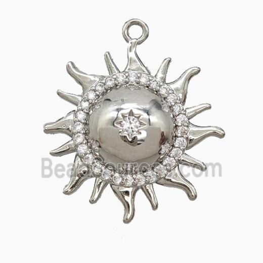 Copper Sun Pendant Pave Zirconia Platinum Plated