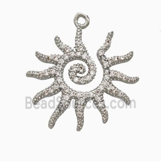 Copper Sun Pendant Pave Zirconia Platinum Plated