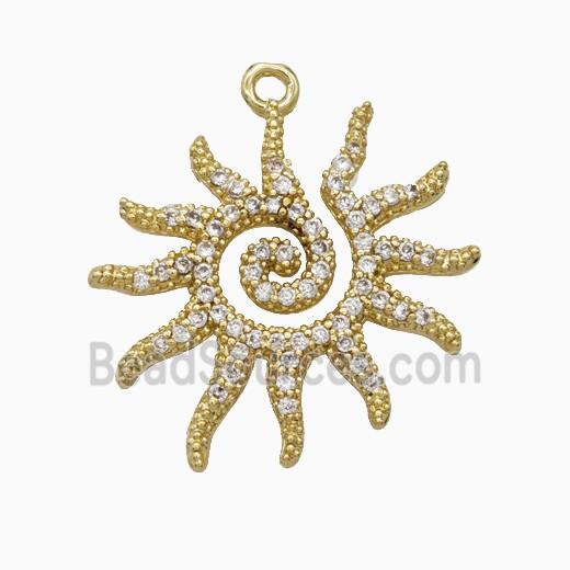 Copper Sun Pendant Pave Zirconia Gold Plated