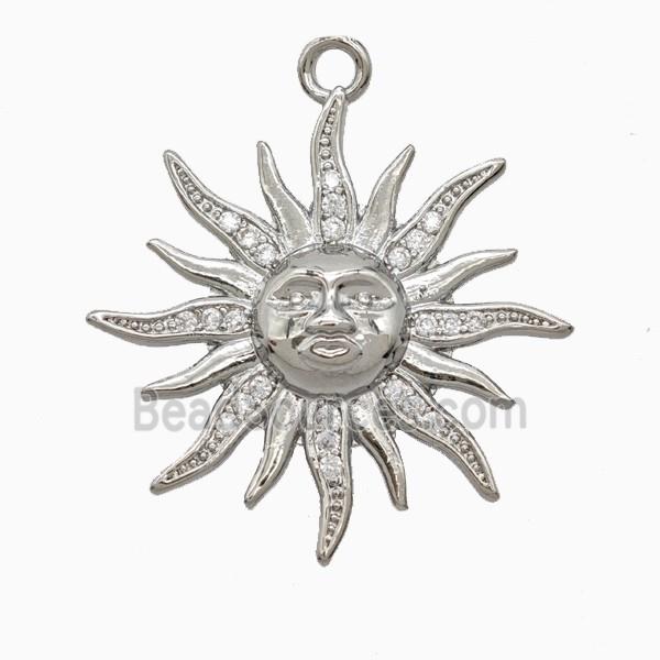 Copper Sun Pendant Pave Zirconia Platinum Plated