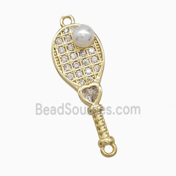 Copper Pickleball Paddle Pendant Pave Zirconia Resin Sports Gold Plated