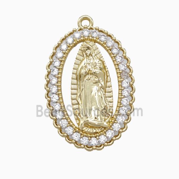 Copper Virgin Mary Pendant Pave Zirconia Gold Plated