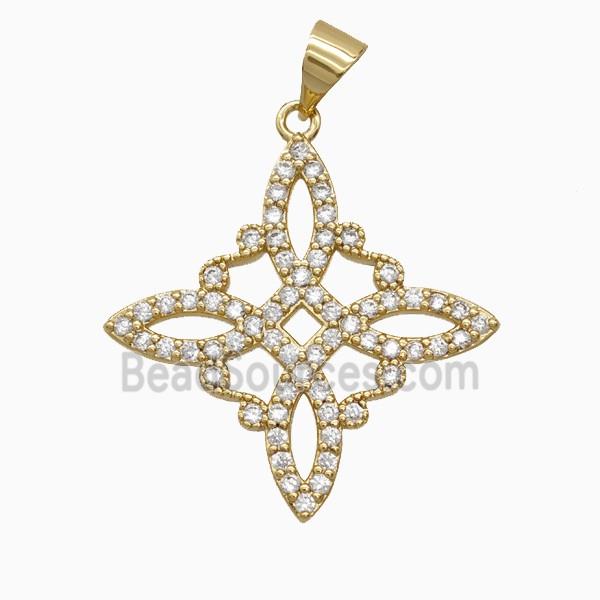 Copper Witch Knot Pendant Pave Zirconia Gold Plated