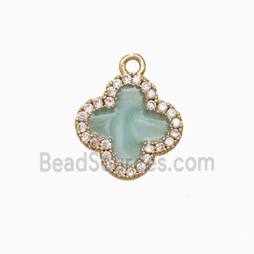 Copper Clover Pendant Pave Zirconia Green Enamel Gold Plated