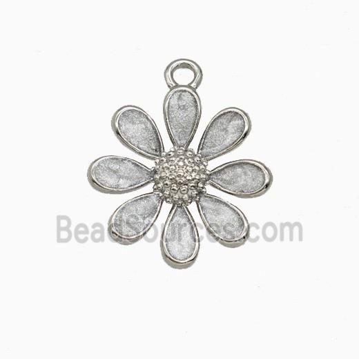 Copper Daisy Flower Pendant White Painted Platinum Plated