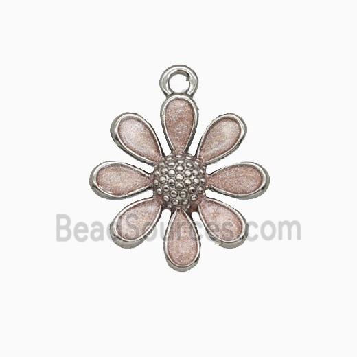 Copper Daisy Flower Pendant Pink Painted Platinum Plated