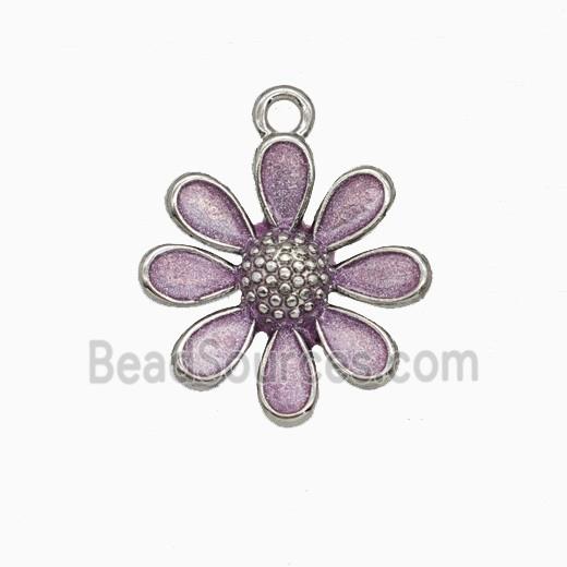 Copper Daisy Flower Pendant Lavender Painted Platinum Plated