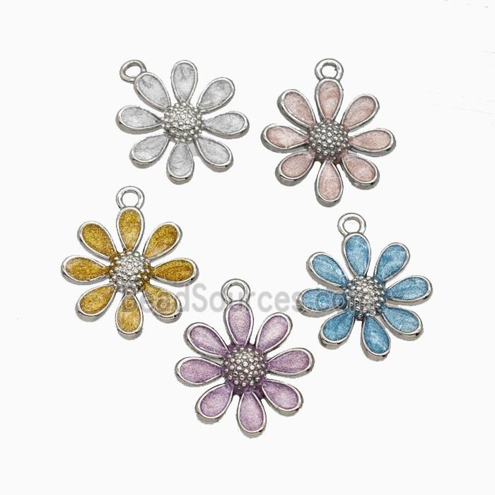 Copper Daisy Flower Pendant Painted Platinum Plated Mixed