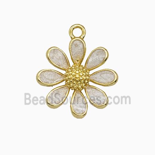 Copper Daisy Flower Pendant White Painted Gold Plated