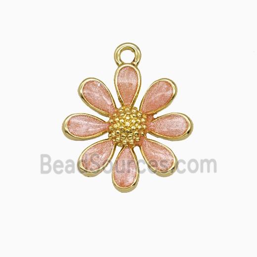 Copper Daisy Flower Pendant Pink Painted Gold Plated