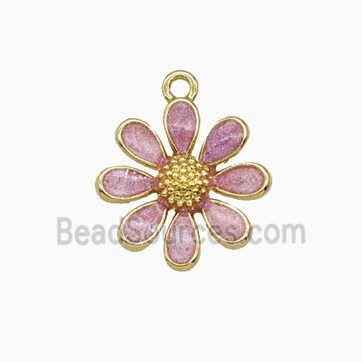 Copper Daisy Flower Pendant Lavender Painted Gold Plated