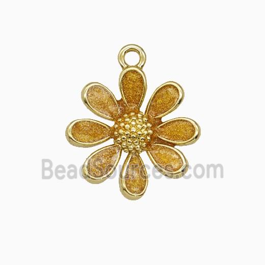 Copper Daisy Flower Pendant Yellow Painted Gold Plated