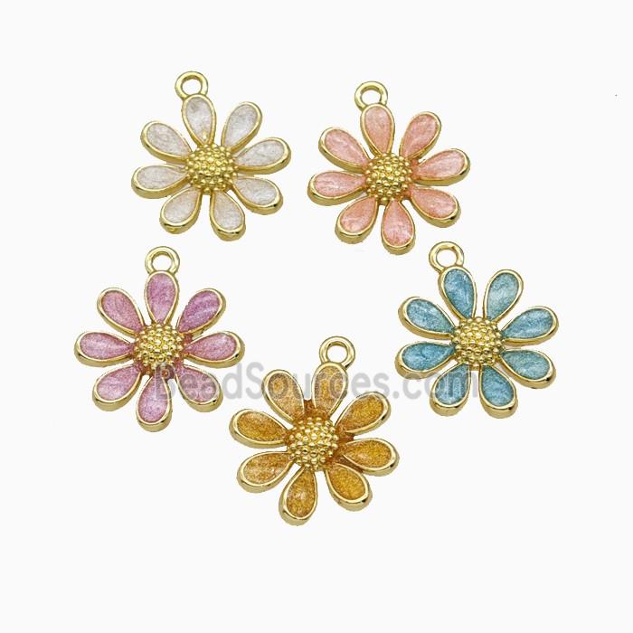 Copper Daisy Flower Pendant Painted Gold Plated Mixed