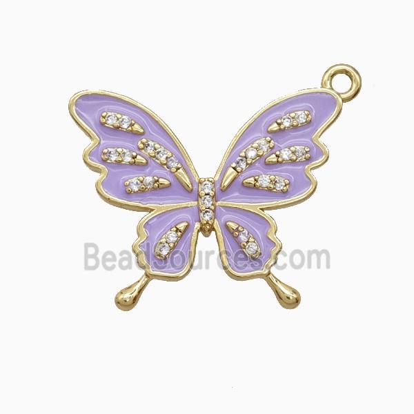 Copper Butterfly Pendant Pave Zirconia Lavender Enamel Gold Plated