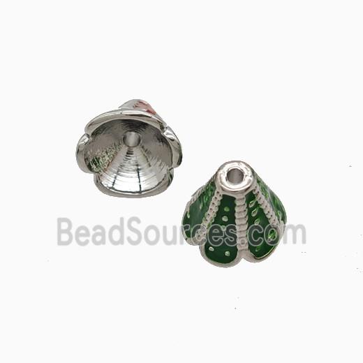 Copper Tassel-Caps Bail Green Enamel Platinum Plated