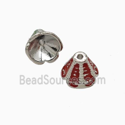 Copper Tassel-Caps Bail Red Enamel Platinum Plated