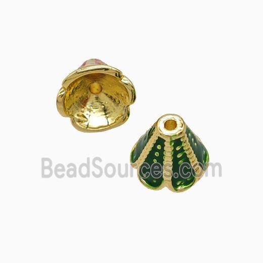 Copper Tassel-Caps Bail Green Enamel Gold Plated