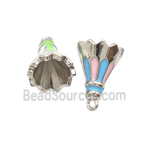 Copper Badminton Pendant Enamel Sports Platinum Plated