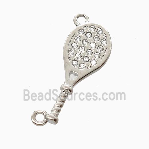 Copper Tennis Racket Pendant Pave Zirconia 2loops Sports Platinum Plated