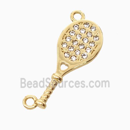 Copper Tennis Racket Pendant Pave Zirconia 2loops Sports Gold Plated