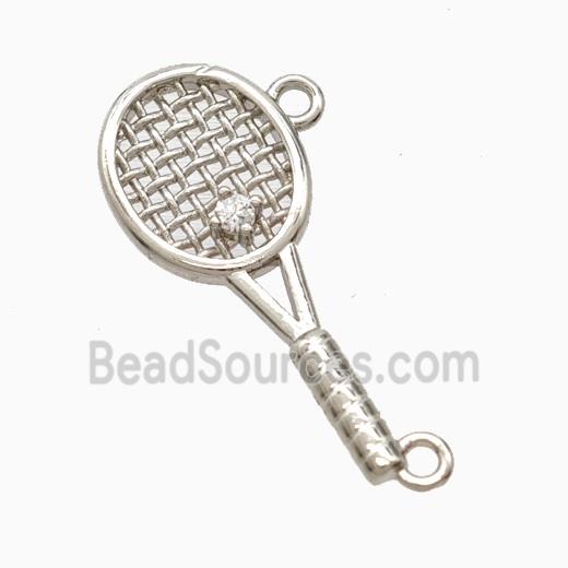 Copper Tennis Racket Pendant Pave Zirconia 2loops Sports Platinum Plated