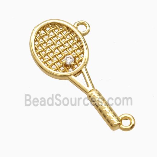 Copper Tennis Racket Pendant Pave Zirconia 2loops Sports Gold Plated