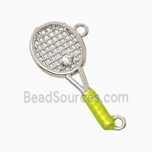 Copper Tennis Racket Pendant Pave Zirconia 2loops Sports Enamel Platinum Plated