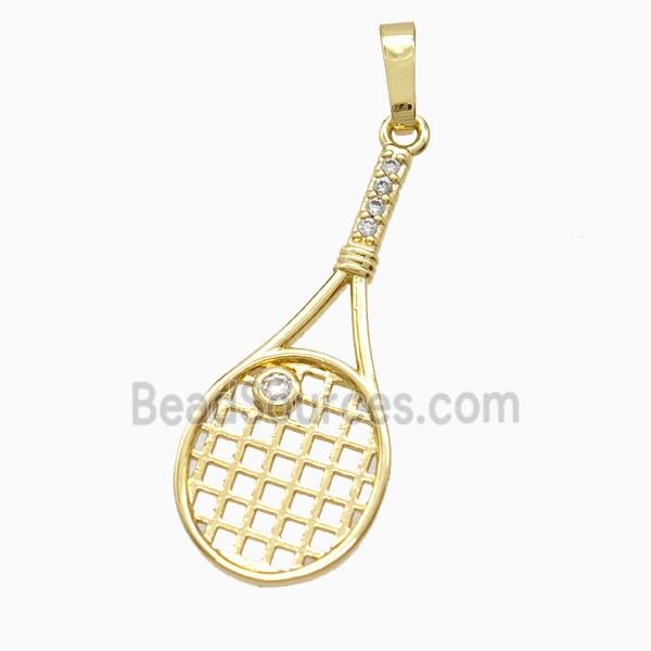 Copper Tennis Racket Pendant Pave Zirconia Sports Gold Plated