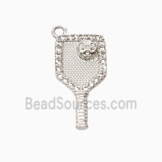 Copper Pickleball Paddle Pendant Pave Zirconia Sports Platinum Plated