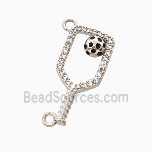 Copper Pickleball Paddle Pendant Pave Zirconia Sports 2loops Platinum Plated