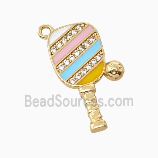 Copper Pickleball Paddle Pendant Pave Zirconia Sports Enamel Gold Plated