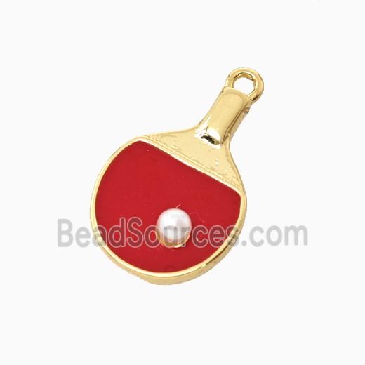 Copper Table Tennis Racket Pendant Pave Resin Red Enamel Gold Plated