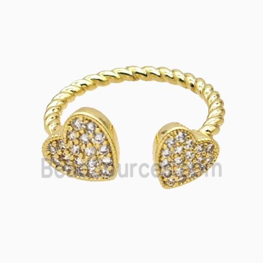 Copper Heart Rings Pave Zirconia Gold Plated