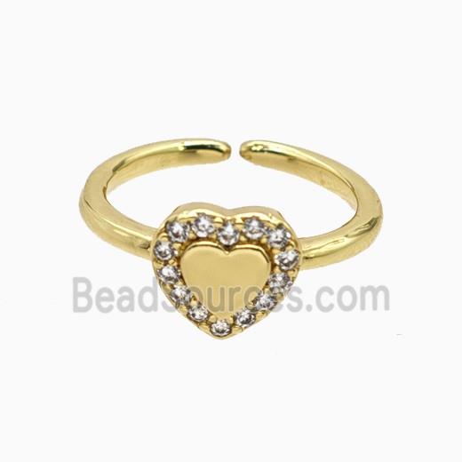 Copper Heart Rings Pave Zirconia Gold Plated