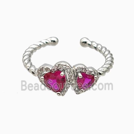 Copper Heart Rings Pave Zirconia Crystal Glass Platinum Plated