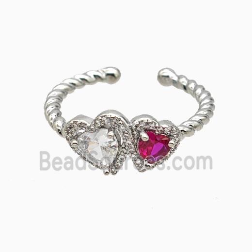 Copper Heart Rings Pave Zirconia Crystal Glass Platinum Plated