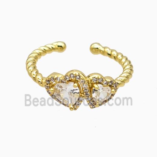 Copper Heart Rings Pave Zirconia Crystal Glass Gold Plated