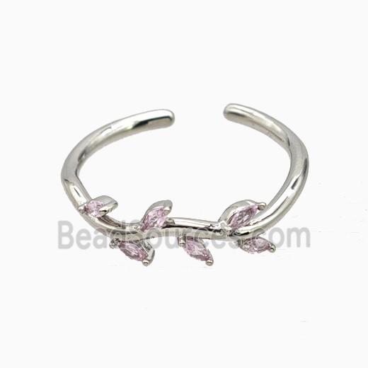 Copper Leaf Rings Pave Zirconia Platinum Plated