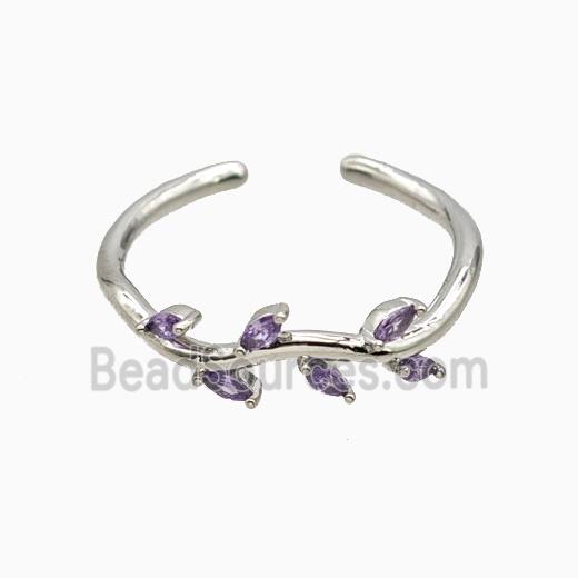 Copper Leaf Rings Pave Zirconia Platinum Plated