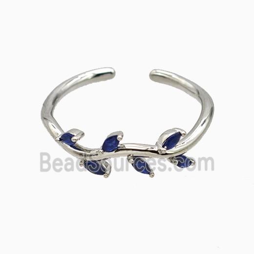 Copper Leaf Rings Pave Zirconia Platinum Plated