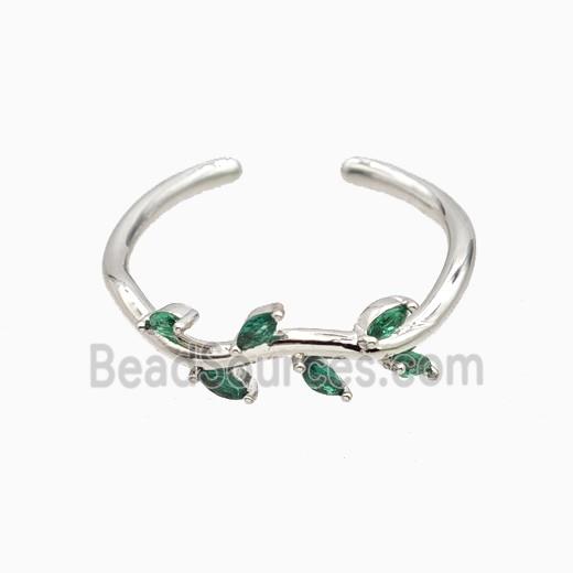 Copper Leaf Rings Pave Zirconia Platinum Plated