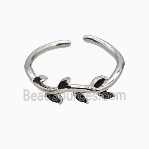 Copper Leaf Rings Pave Zirconia Platinum Plated