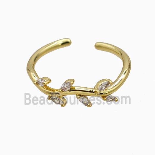 Copper Leaf Rings Pave Zirconia Gold Plated