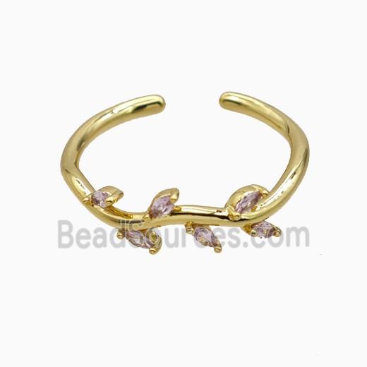 Copper Leaf Rings Pave Zirconia Gold Plated