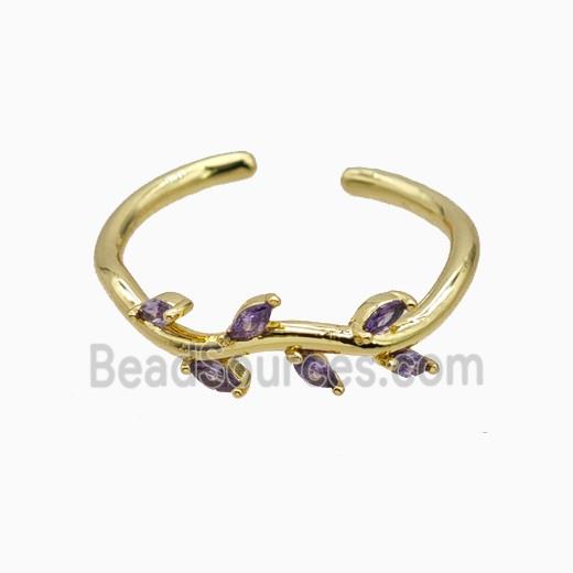 Copper Leaf Rings Pave Zirconia Gold Plated