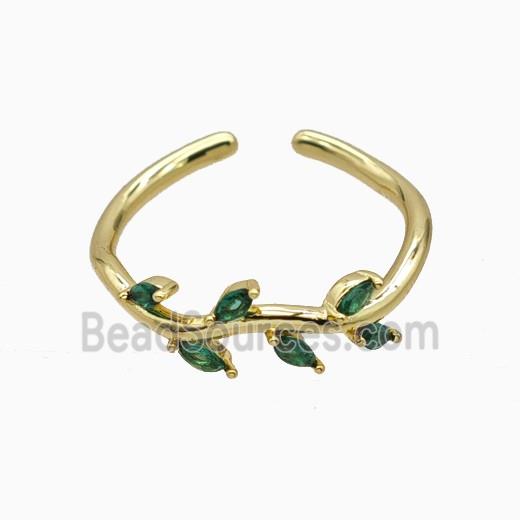 Copper Leaf Rings Pave Zirconia Gold Plated