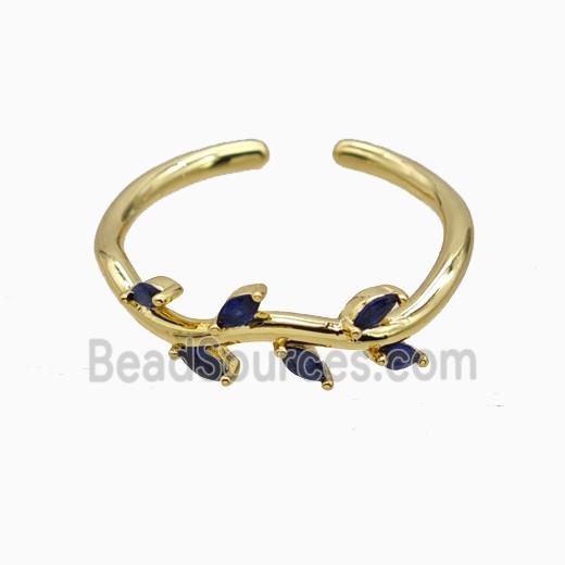 Copper Leaf Rings Pave Zirconia Gold Plated