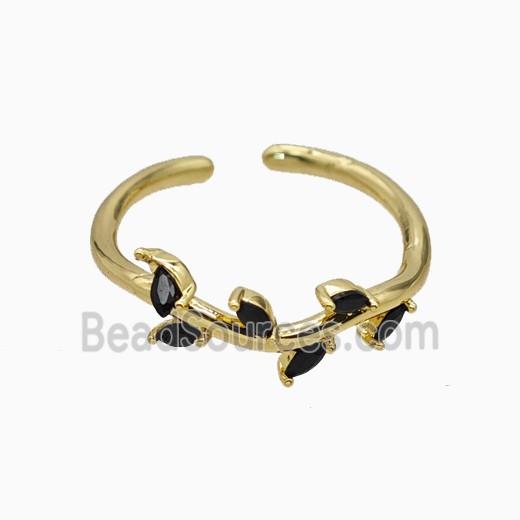 Copper Leaf Rings Pave Zirconia Gold Plated
