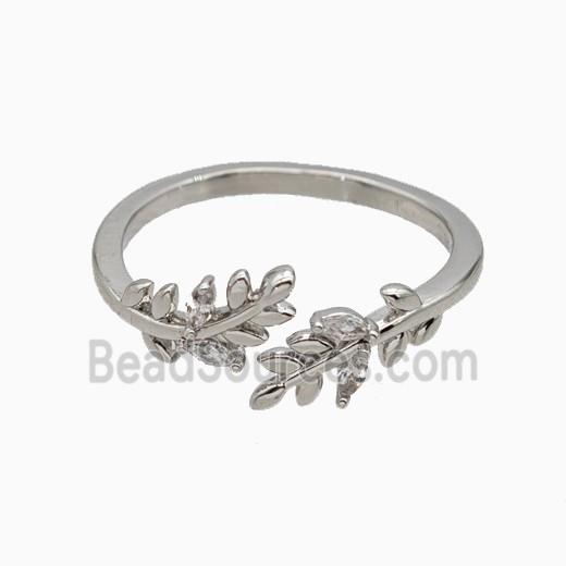 Copper Leaf Rings Pave Zirconia Platinum Plated